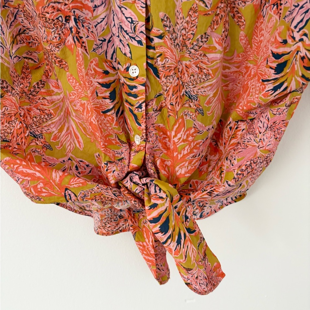 FRNCH Paris Colorful Tropical Front Tie Button Down Collar Cotton Shirt Small - Picture 2 of 5